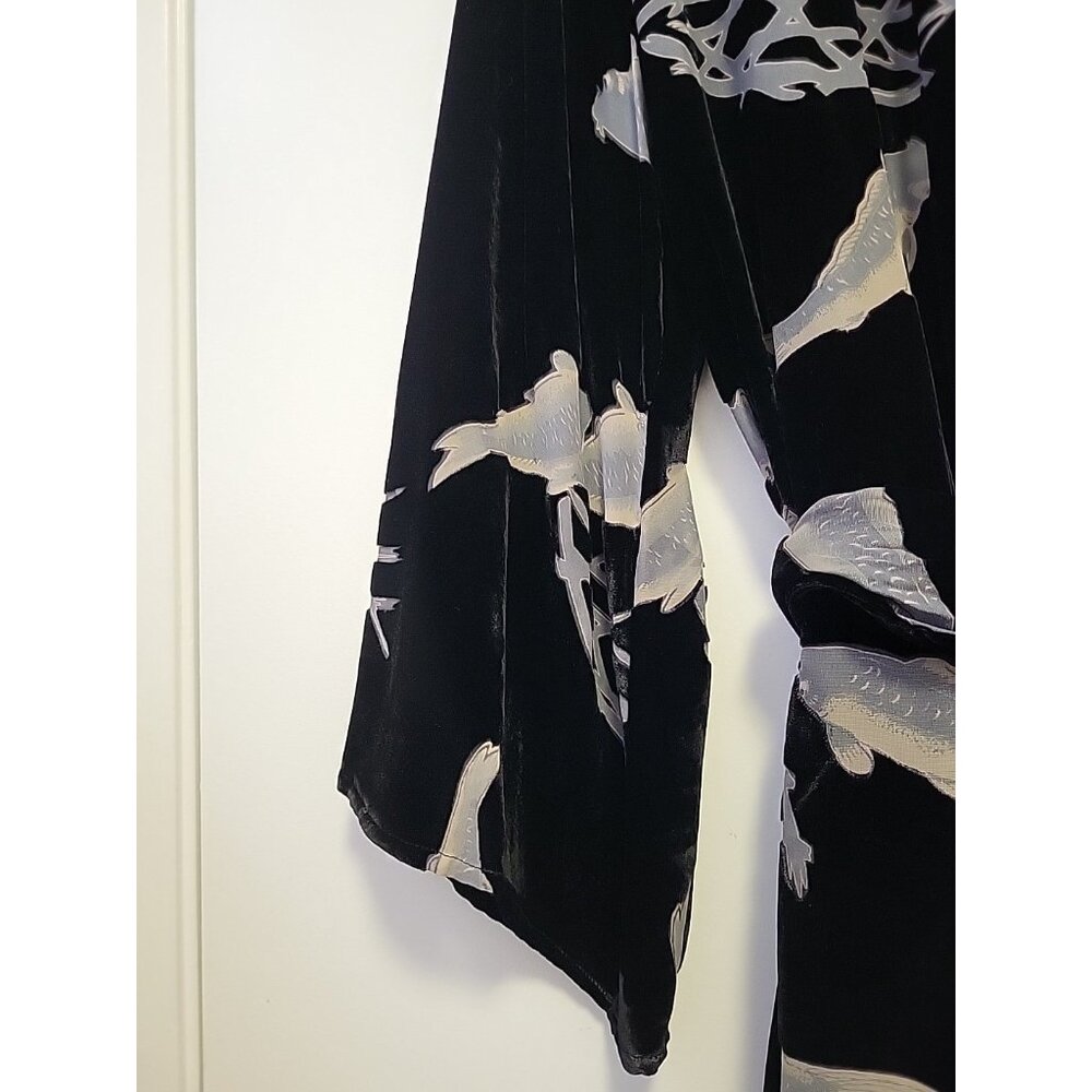 Citron Santa Monica Kimono Jacket Burnout Velvet Koi Fish Black Silk Blend 2X - Picture 11 of 13